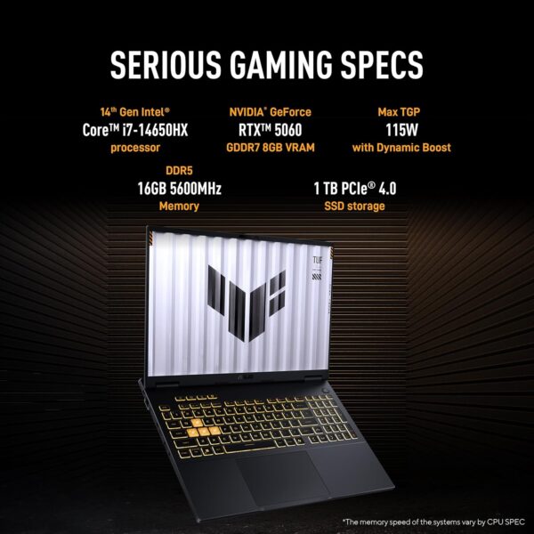 ASUS TUF F16 Gaming Laptop | 14th Gen Intel Core i7-14650HX, RTX 5060 8GB, 16GB RAM, 1TB SSD, 16″ FHD+ - Image 3